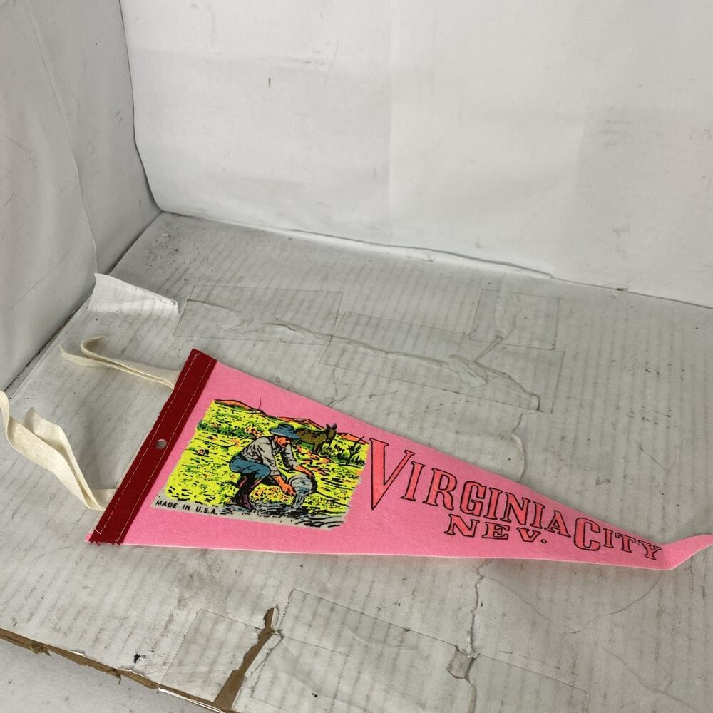 Vintage VIRGINIA CITY NEVADA NV SOUVENIR Pennant PROSPECTOR MULE 12”